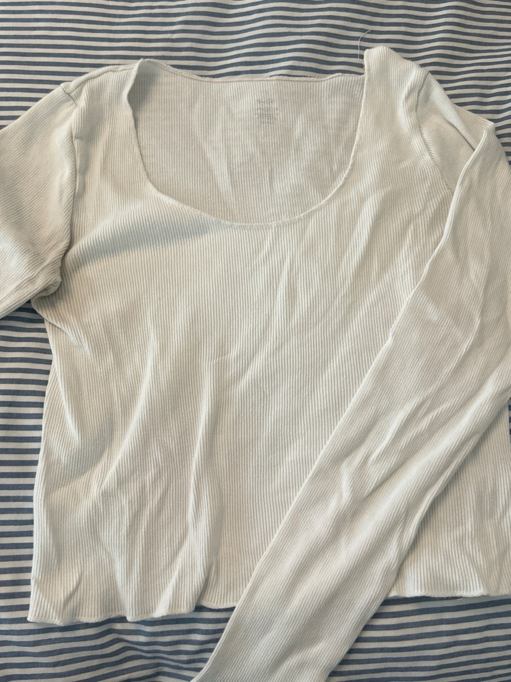 Brandy Melville White Ribbed Scoop Neck Long Sleeve Top